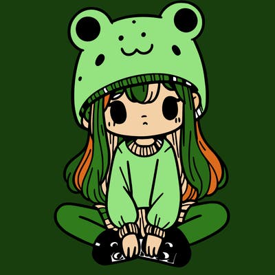 a girl wearing a frog hat and some frog socks