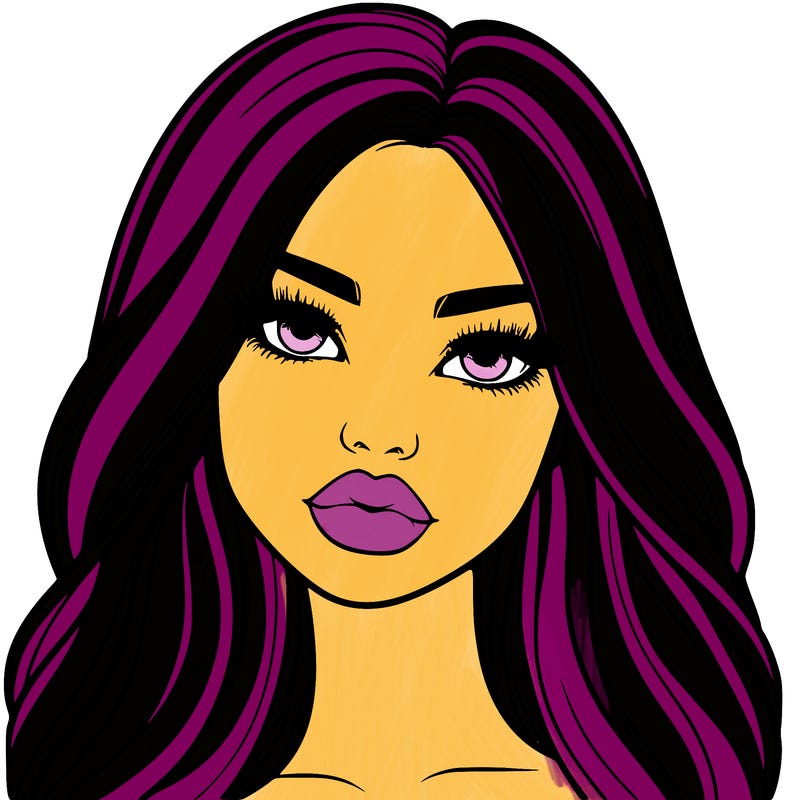 realistic girl with big lips and long hair