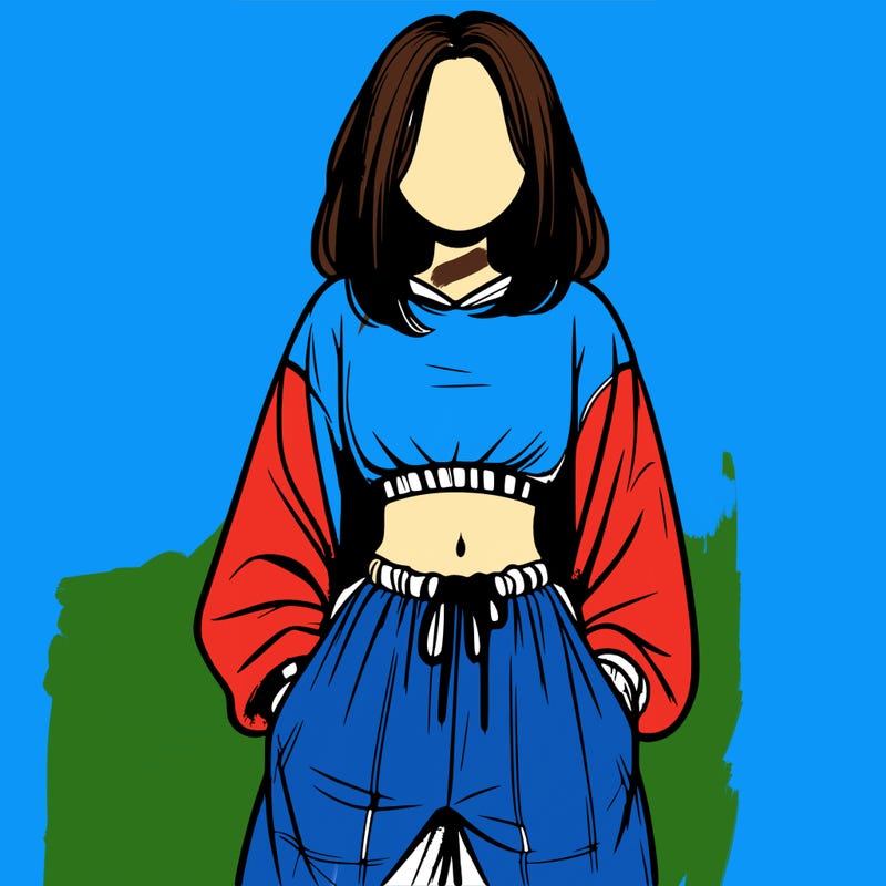 realistic girl faceless with baggy pants and a crop top