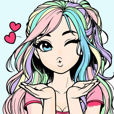 realistic girl winking and blowing a kiss while making heart hands