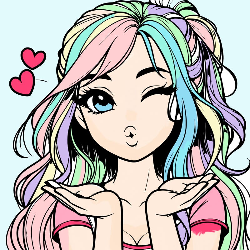 realistic girl winking and blowing a kiss while making heart hands