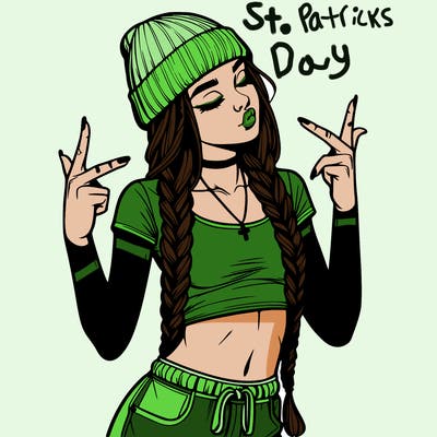 realistic teenage girl with braids and a beanie and crop top doing 🫶🏼