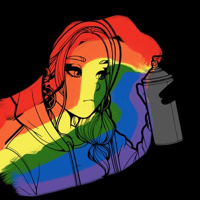 a realistic girl, spray painting