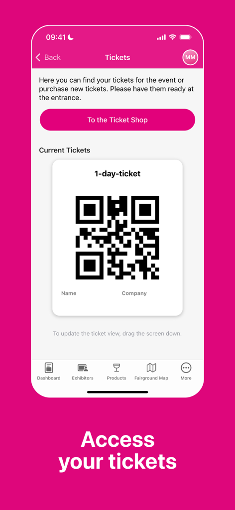 Digitale QR-Code-Ticket-Oberfläche in der BEAUTY DÜSSELDORF Mobile App