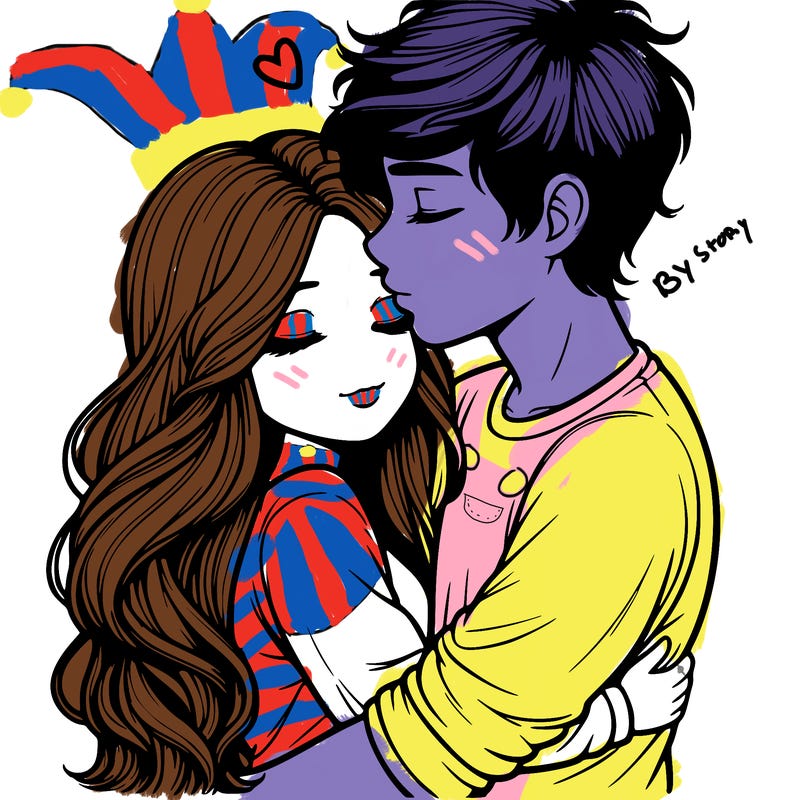 a realistic couple boy and girl hugging and kissing