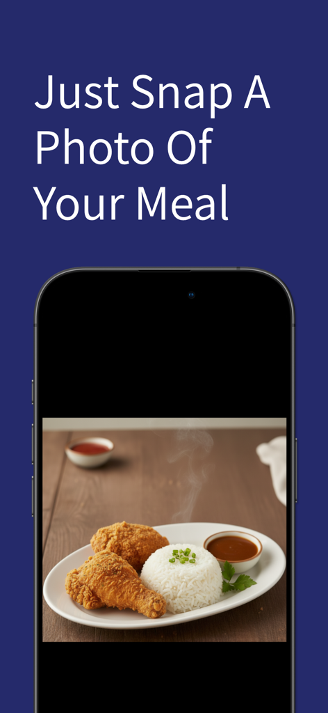 Smartphone displaying Tied app photo tracking feature for a meal of chicken and rice