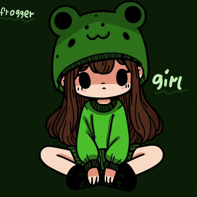 a girl wearing a frog hat and some frog socks