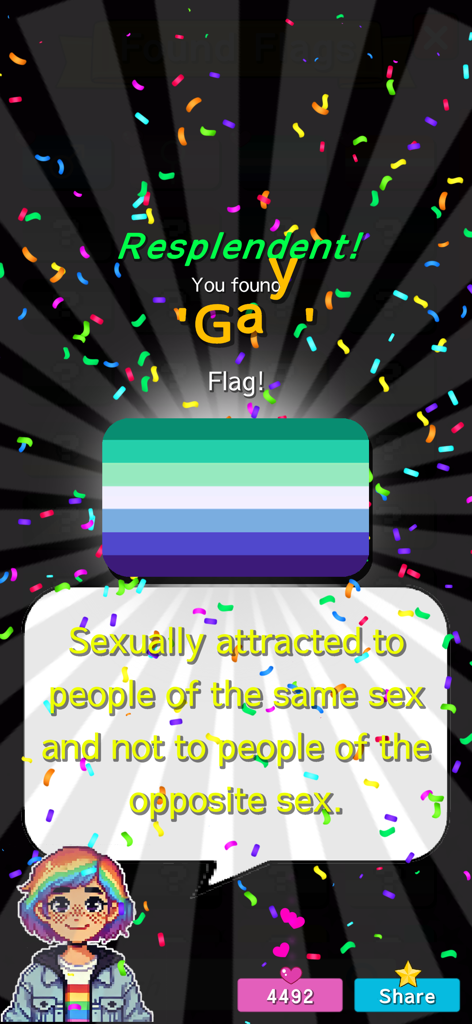 Discovery of the gay men pride flag with definition in LGBT Flags Merge