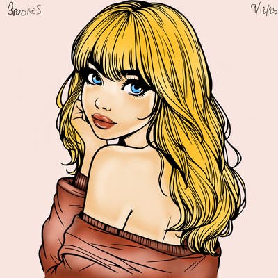 realistic girl with bangs looking over her shoulder