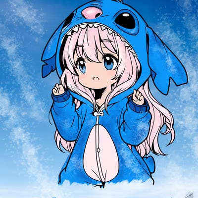 anime girl in a stitch onsie