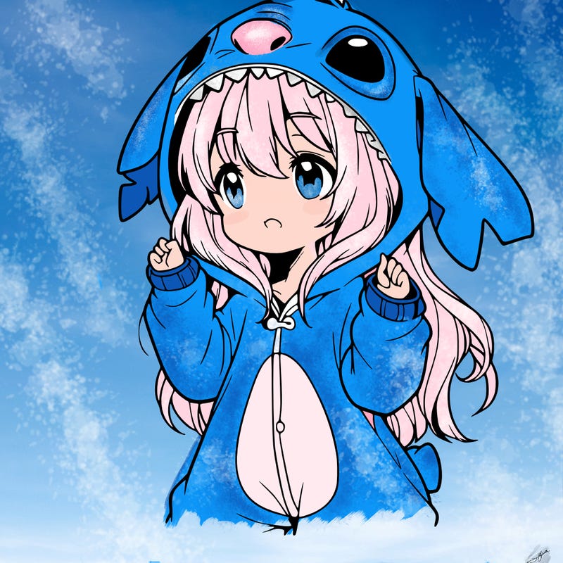 anime girl in a stitch onsie