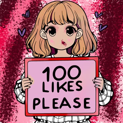 a girl holding a sign saying 100 likes please