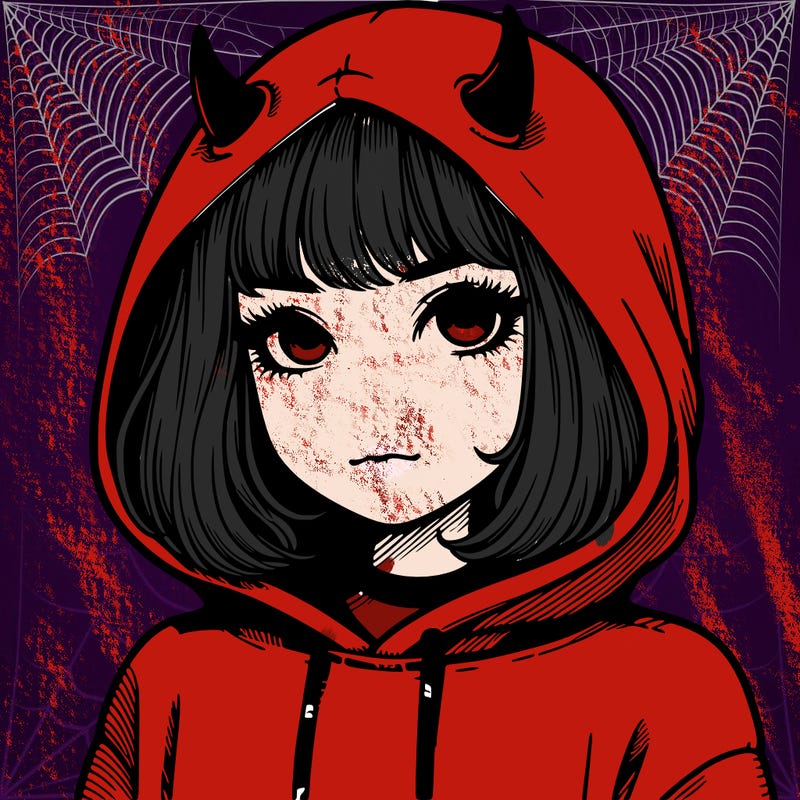realistic girl with devil hoodie