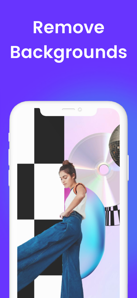 Tela de smartphone mostrando a ferramenta de remoção de fundo do aplicativo ShopLook usada para criar moodboards de moda