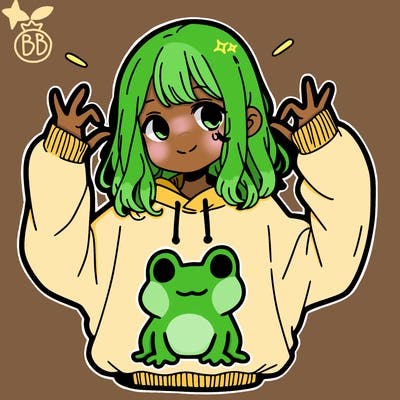 girl wearing frogging sweatshirt