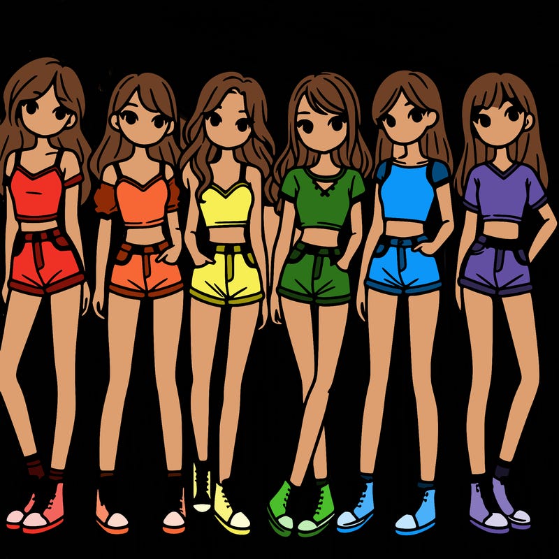 a group of girls wearing crop tops and shorts