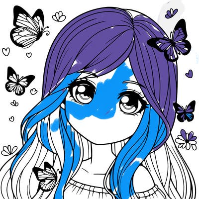 realistic girl with butterflies around her