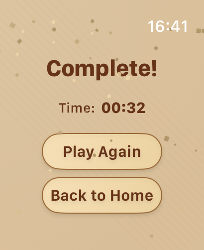 Number Puzzle for Watch - Completion screen of a number sliding puzzle on Apple Watch showing a finish time of 32 seconds