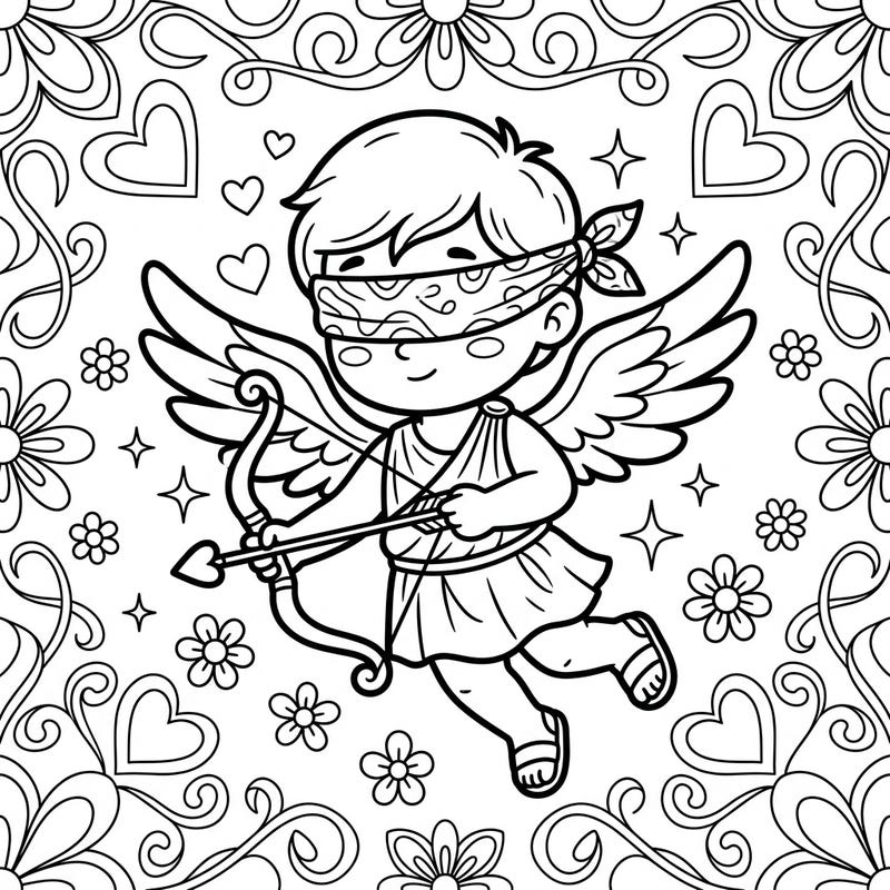 Embrace the enchanting symbolism of love with our delightful Blindfolded Cupid coloring page. Designed with large print and clear outlines, it offers a soothing and engaging creative activity perfect for seniors.