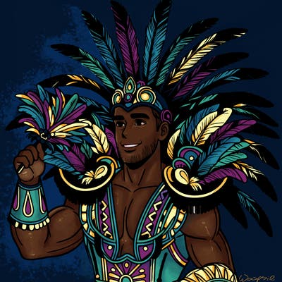 a realistic man  in the carnaval of rio with a carnival costume from brazil with feathers