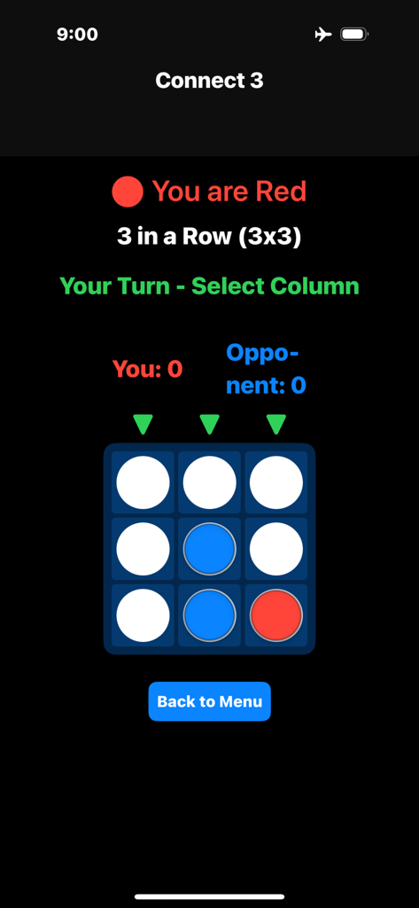 Offline MultiPlayer Games - Connect 3 game board with red and blue pieces in the Offline MultiPlayer Games app