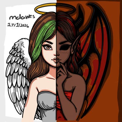 realistic angel half demon