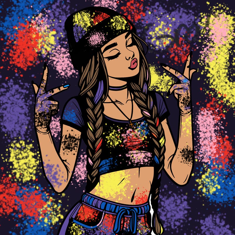 realistic teenage girl with braids and a beanie and crop top doing 🫶🏼