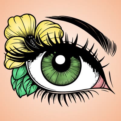 realistic eye with flower