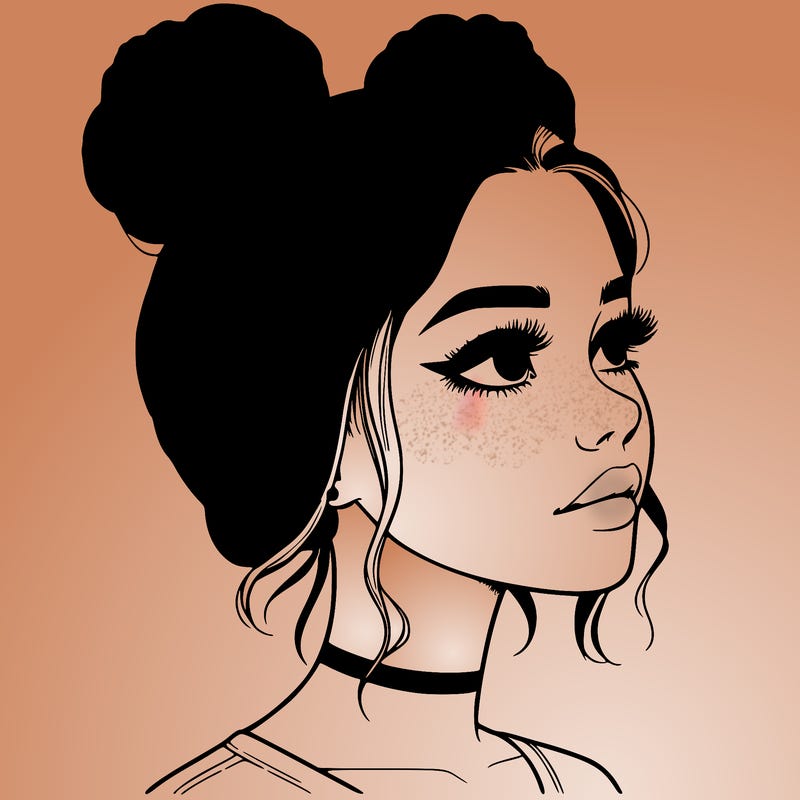 realistic girl with buns on the top of her head