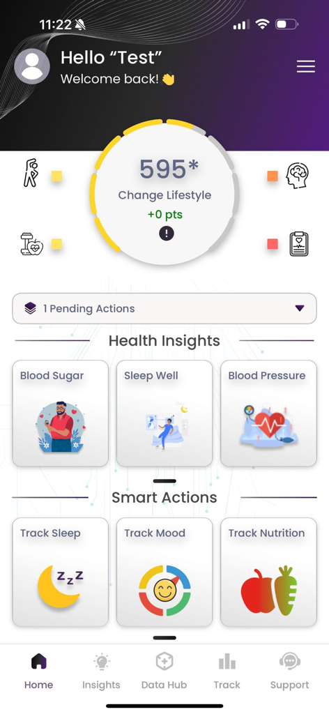 Health.IQ - Health.IQ mobile app home screen showing a health score, insights, and tracking tools.