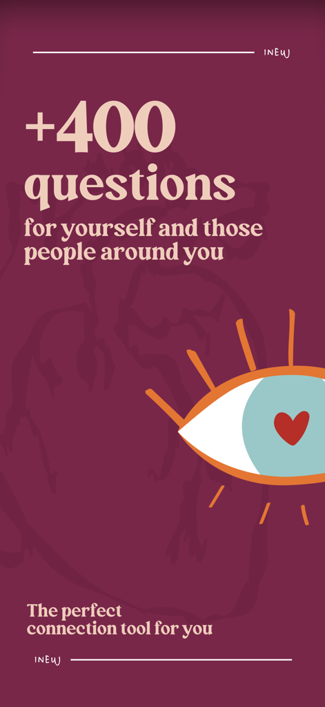 It's Not a Game - Graphique présentant 400 questions de conversation pour une connexion profonde avec une illustration d'œil et de cœur.