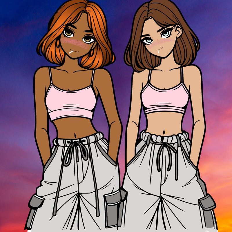 two girls with crop top with baggy pants