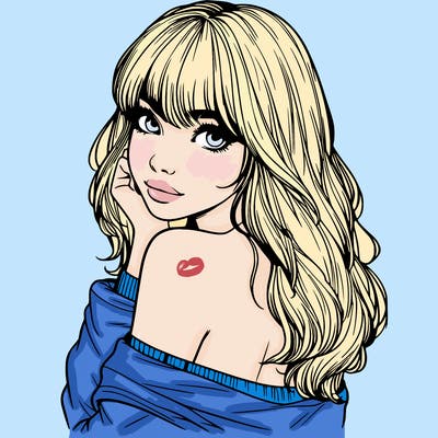 realistic girl with bangs looking over her shoulder