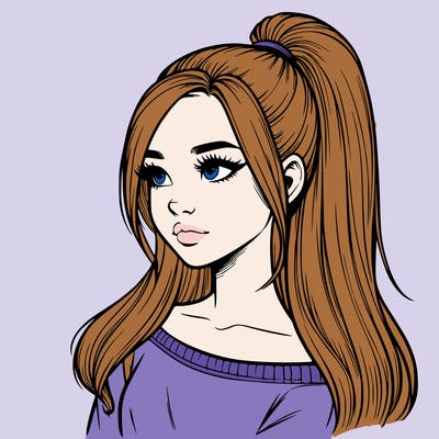 realistic girl with a high ponytail