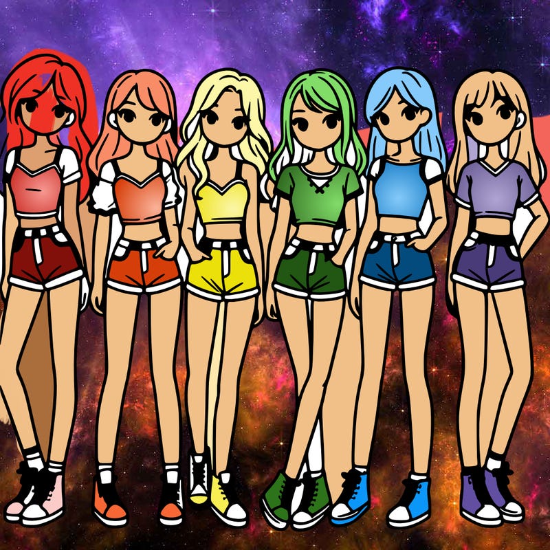 a group of girls wearing crop tops and shorts