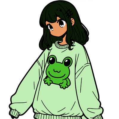 girl wearing frogging sweatshirt