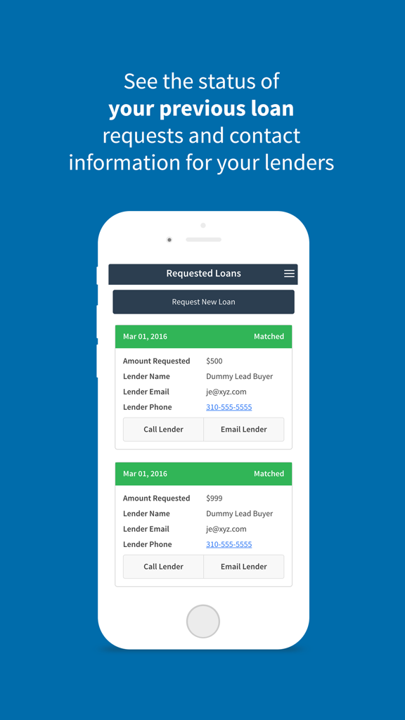 Tela do aplicativo Empréstimos Pessoais Mobile mostrando o status da solicitação de empréstimo e detalhes de contato do credor