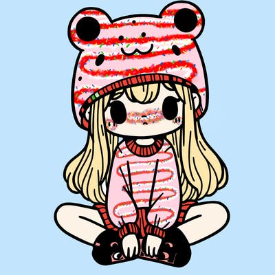 a girl wearing a frog hat and some frog socks