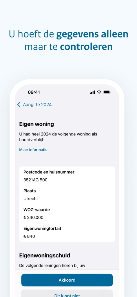 オランダの所得税アプリのインターフェース。一次居住地の情報を確認するためのものです。