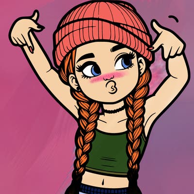 realistic teenage girl with braids and a beanie and crop top doing 🫶🏼