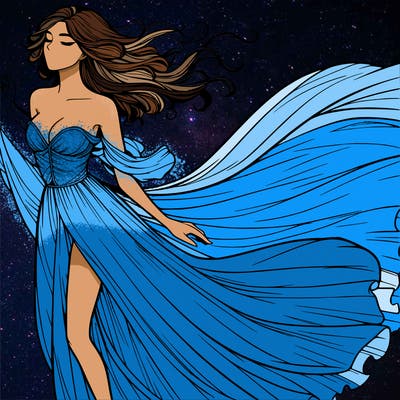 realistic woman in dress flowing the the wind