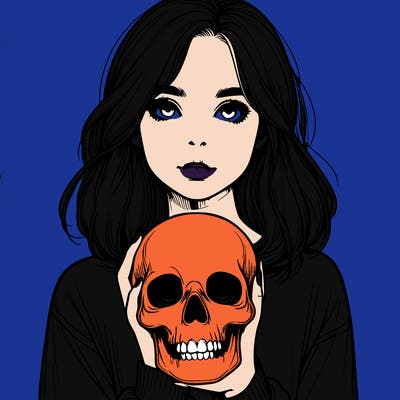 realistic girl holding a skull