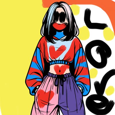 realistic girl faceless with baggy pants and a crop top