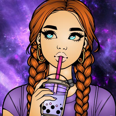 realistic girl with braided hair drinking boba