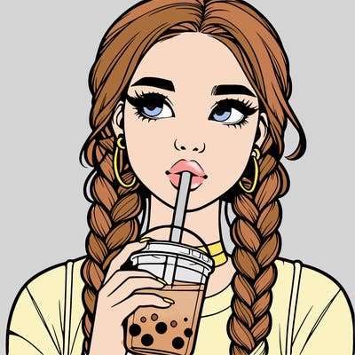realistic girl with braided hair drinking boba