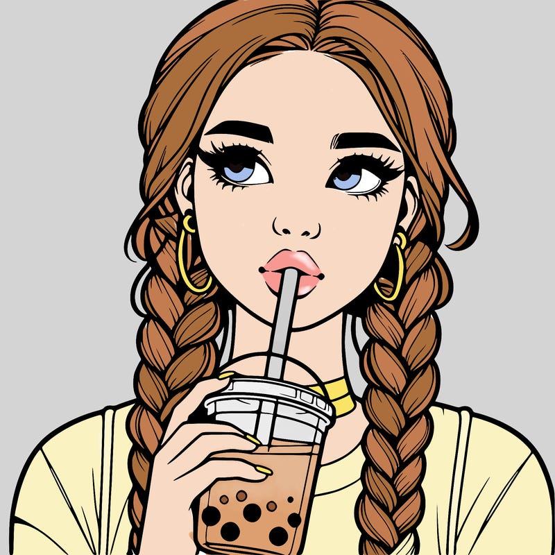realistic girl with braided hair drinking boba