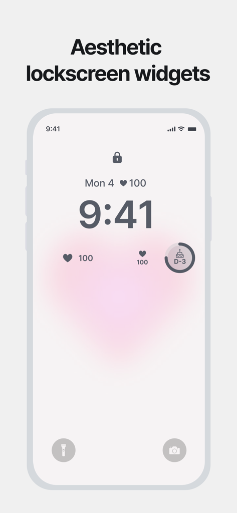 iPhone lockscreen featuring aesthetic heart and anniversary countdown widgets from The Couple app