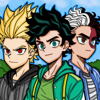 mha bakugo and deku and shoto in the park