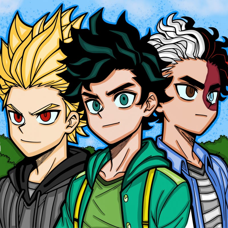 mha bakugo and deku and shoto in the park