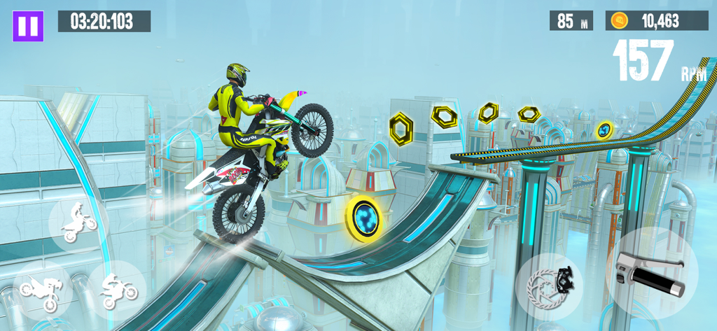 Bike Racing - Motorcycle Games - A motocross rider performing a high jump on a futuristic elevated track in a 3D bike racing game.